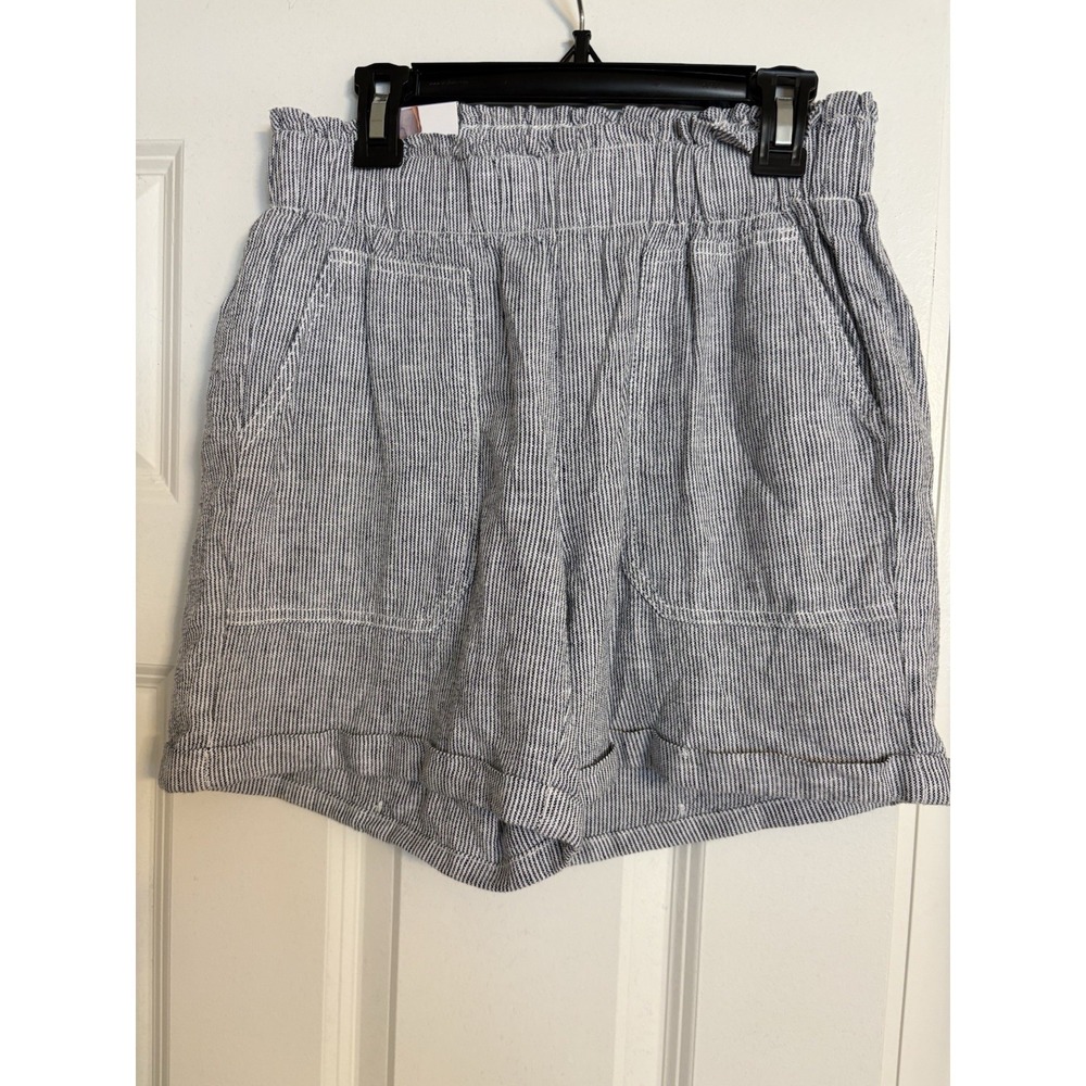 Briggs Women's Striped Mid Rise Linen Shorts, XS, New